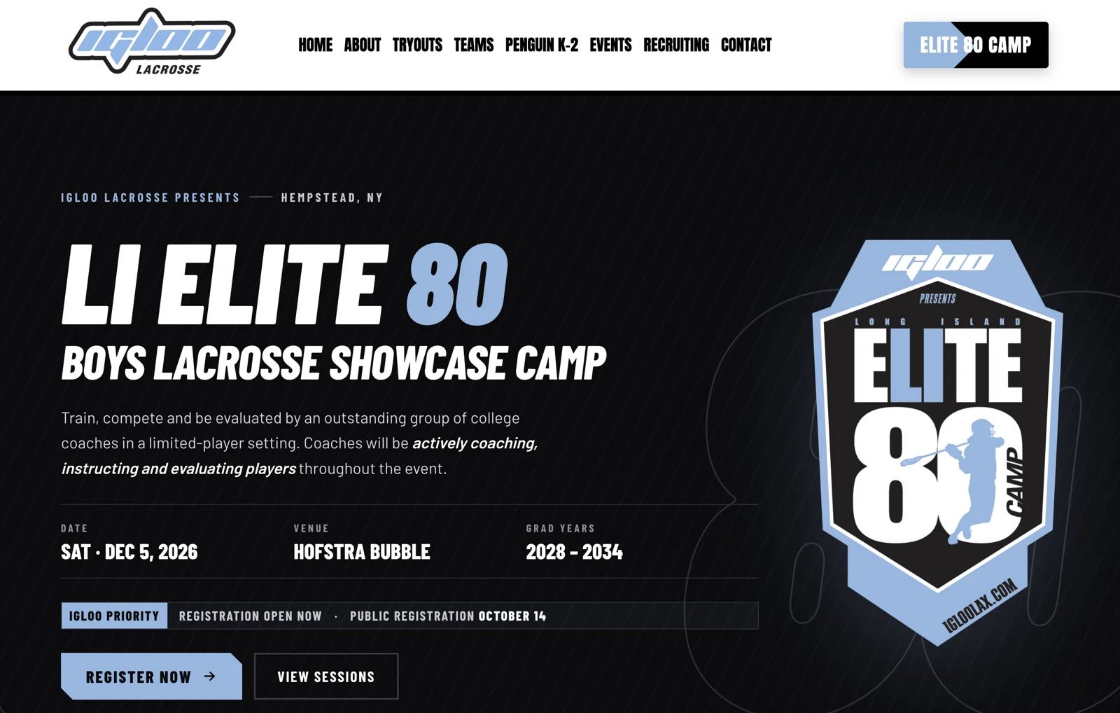 Igloo Lacrosse LI Elite 80 showcase camp page